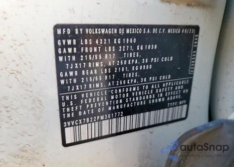 2023 Volkswagen Taos S from USA, damaged, VIN 3VVCX7B22PM361772